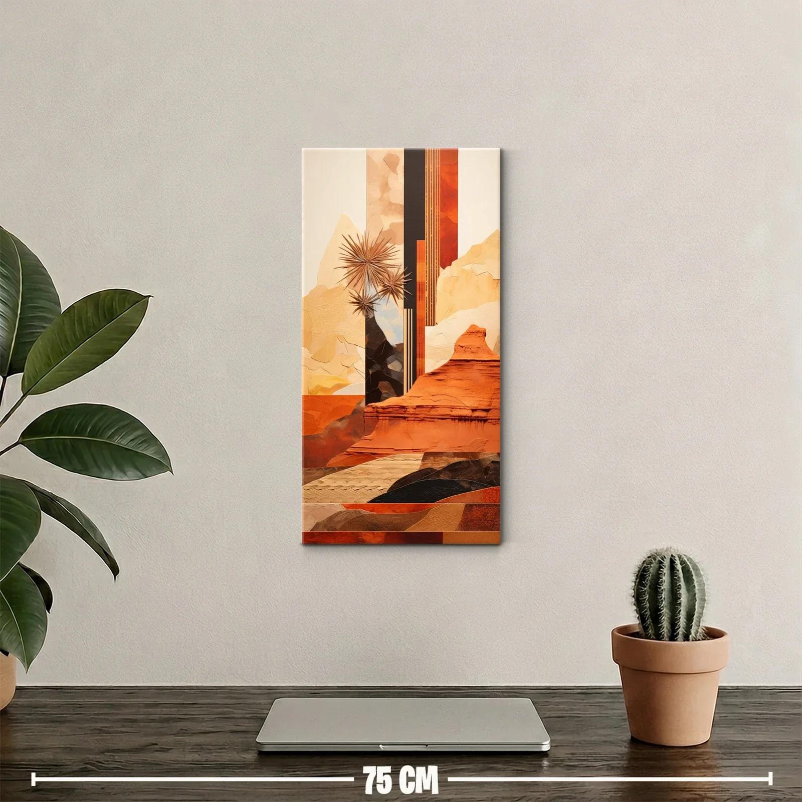 Cuadro paisaje desértico con meseta rocosa y árbol seco geométrico — miniatura 2