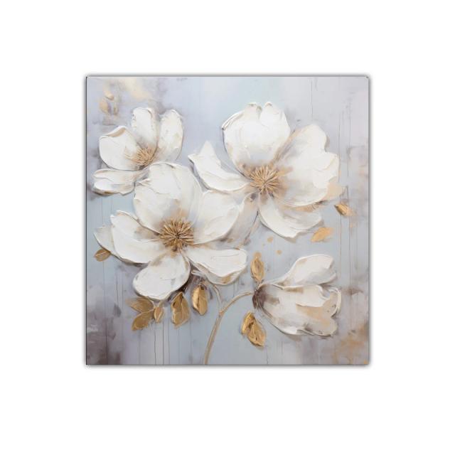 Cuadro floral con flores blancas y detalles dorados