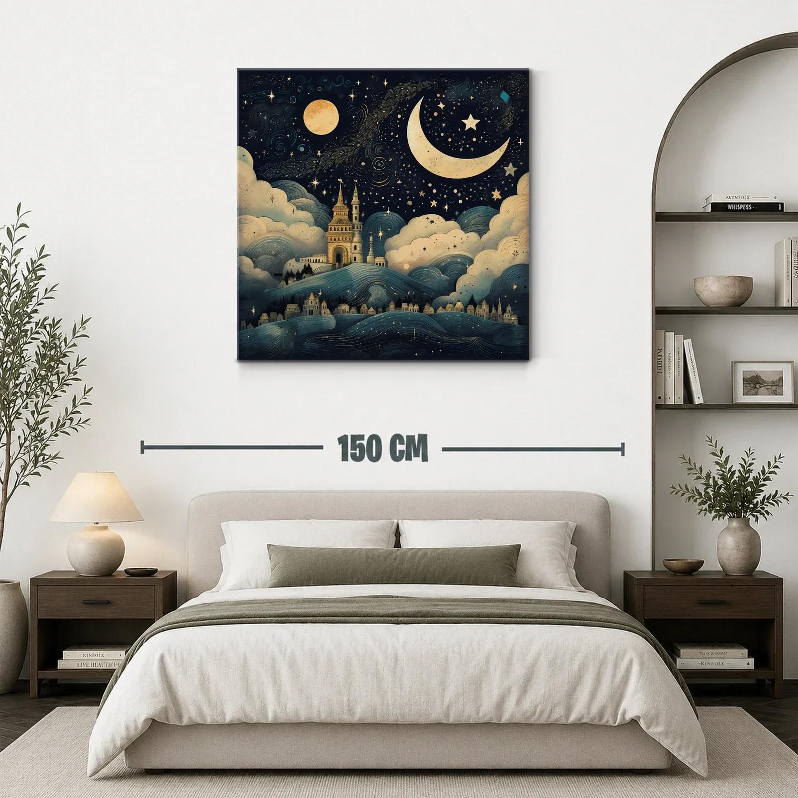Paisaje nocturno con castillo y cielo estrellado mágico — miniatura 3
