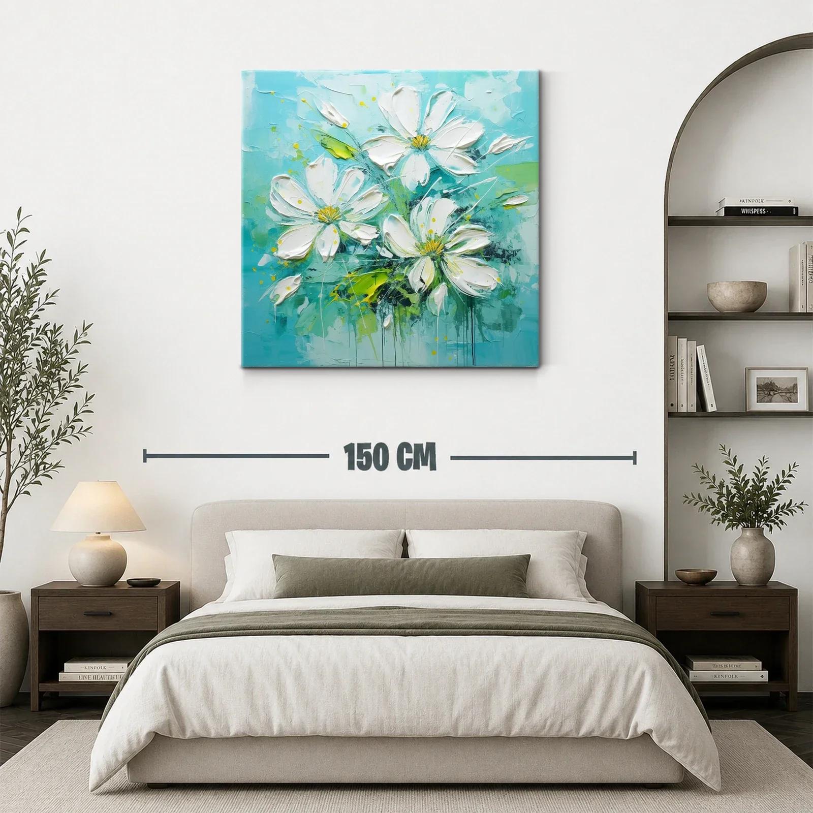 Flores blancas sobre fondo turquesa vibrante — miniatura 3