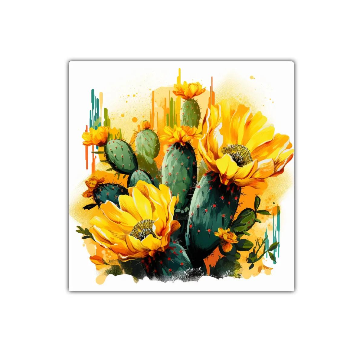 Vibrante composición de cactus en flor amarilla y verde