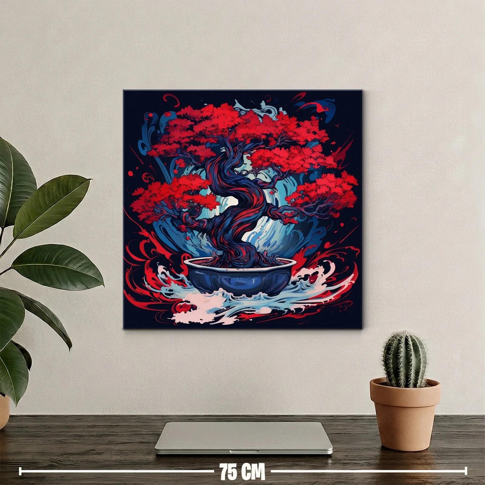 Árbol bonsái en llamas rojas con vibrantes ondas azules — miniatura 2