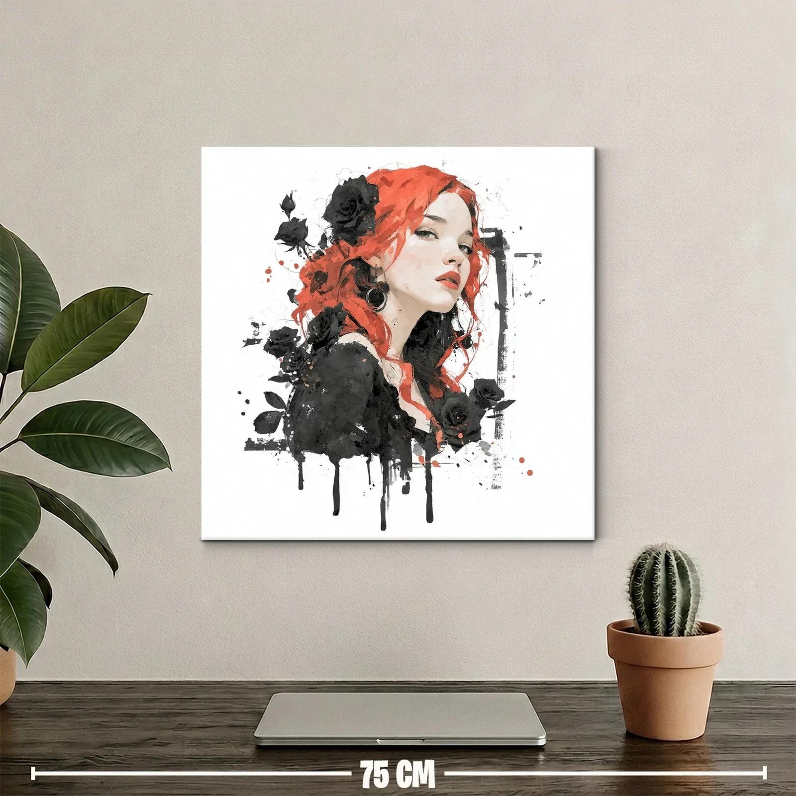Retrato femenino con rosas negras y cabello rojo vibrante — miniatura 2
