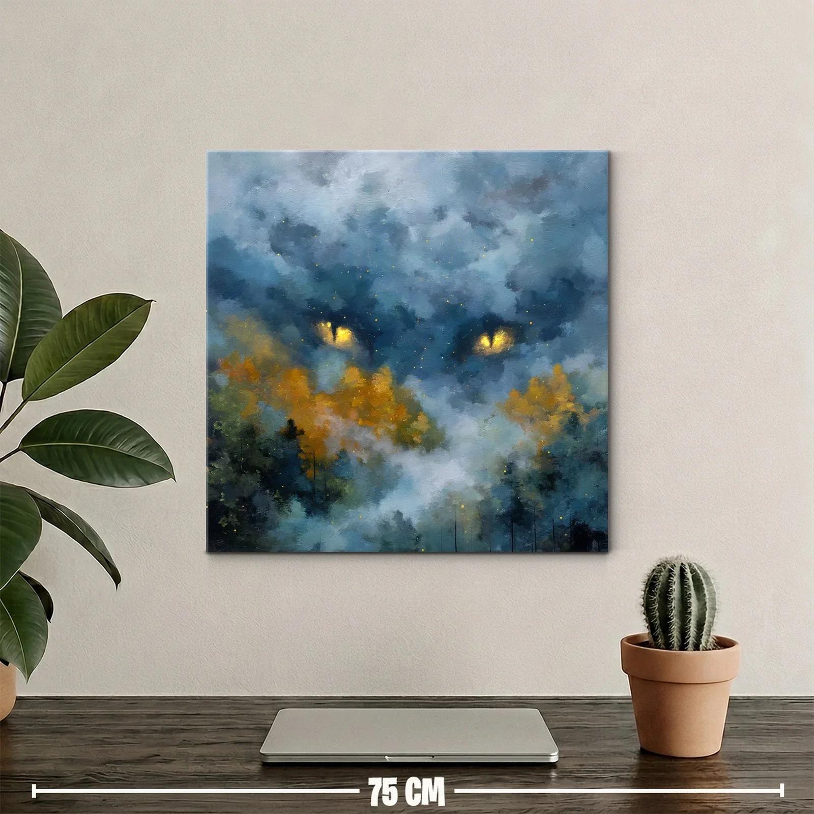 Cuadro de paisaje onírico con ojos dorados entre las nubes — miniatura 2