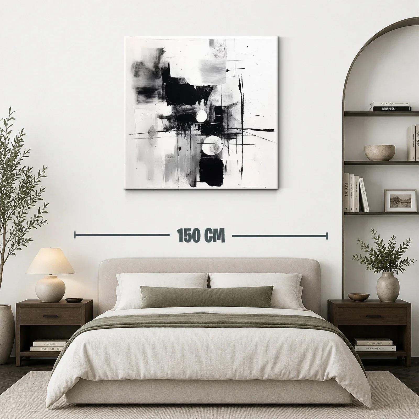 Cuadro abstracto en blanco y negro con formas geométricas — miniatura 3