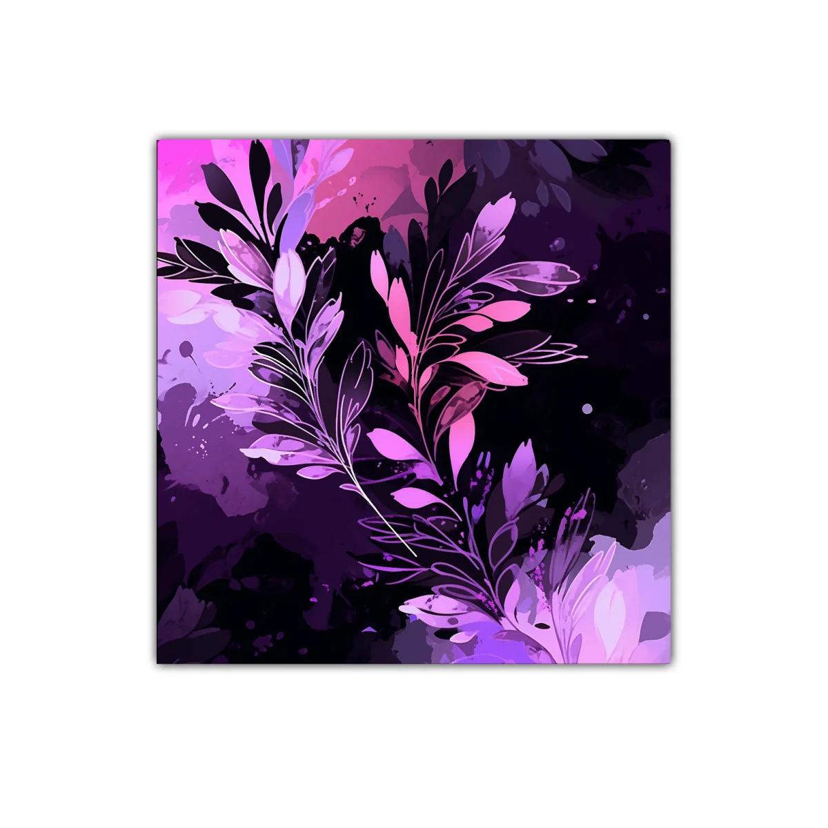 Cuadro decorativo con follaje abstracto en tonos morados — imagen principal