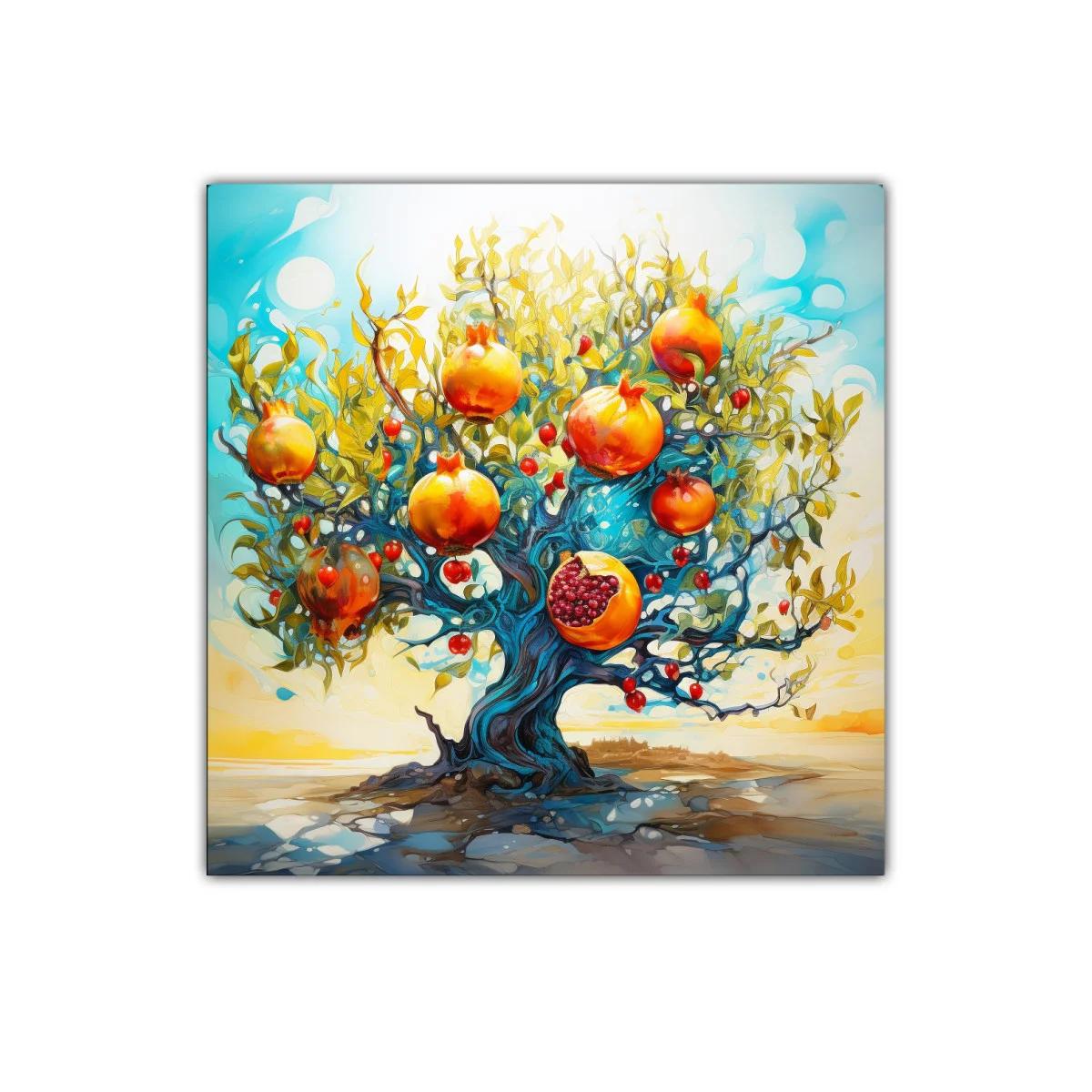 Árbol de granadas vibrantes en paisaje surrealista — miniatura 1