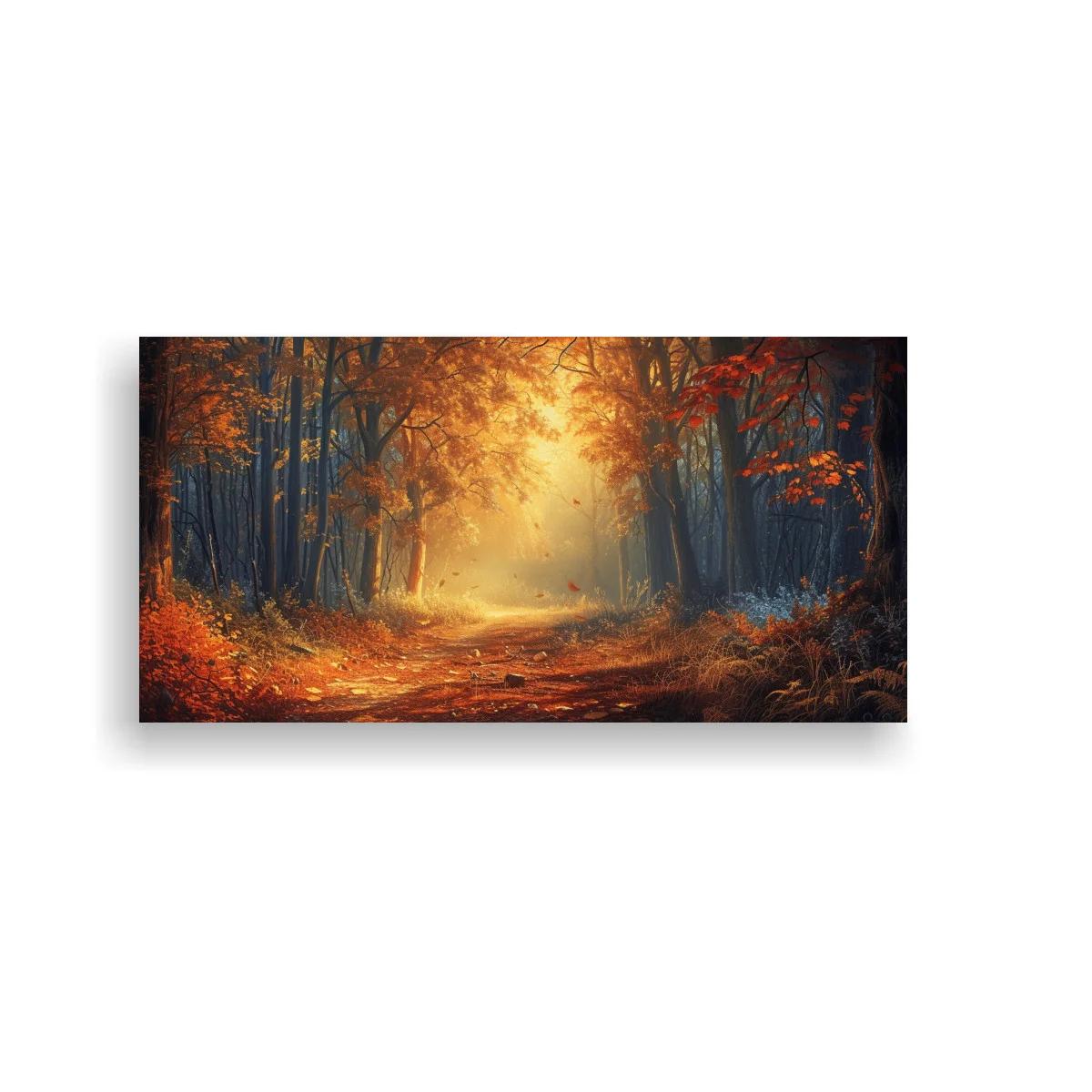 Cuadro camino forestal en otoño con hojarasca
