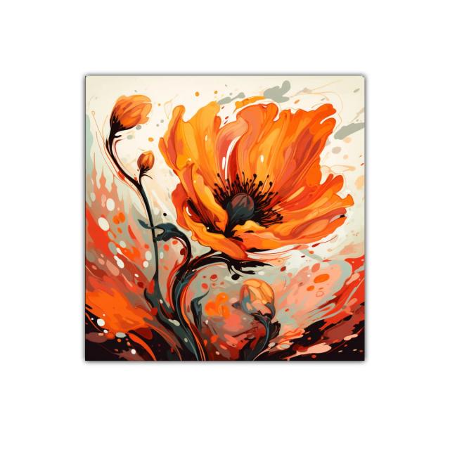 Cuadro floral vibrante en tonos naranjas y negros