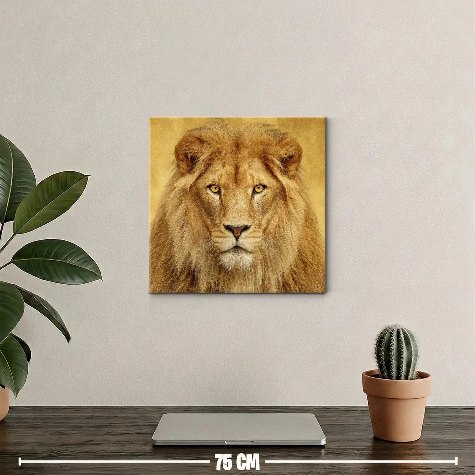 Retrato imponente de león con melena dorada y mirada fija — miniatura 2