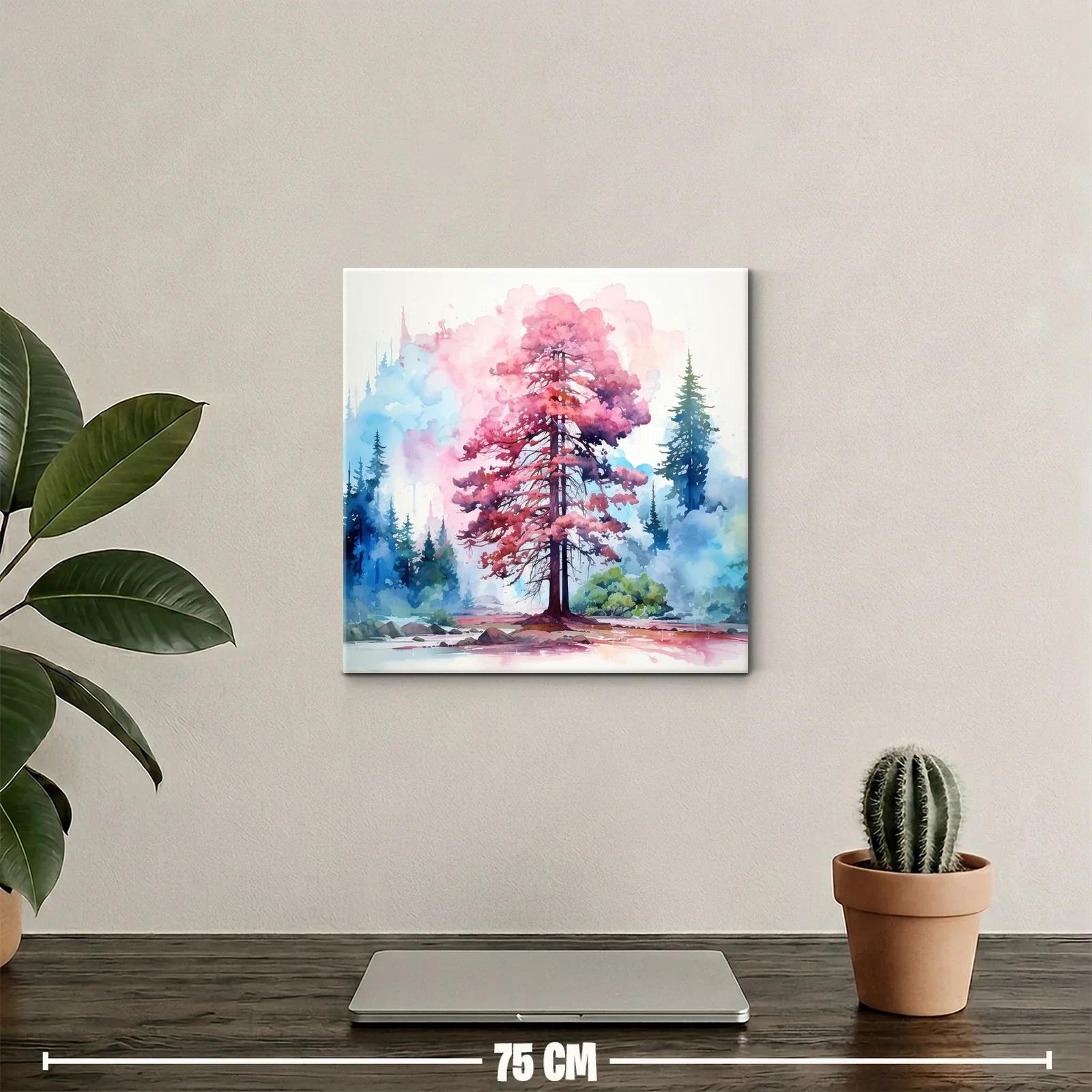 Árbol en tonos rosas y azules con efecto acuarela — miniatura 2