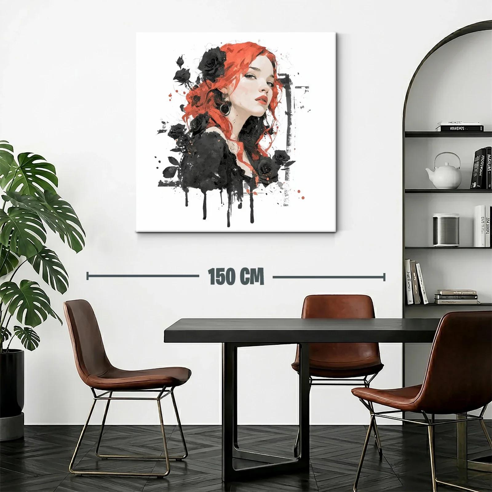 Retrato femenino con rosas negras y cabello rojo vibrante — miniatura 2
