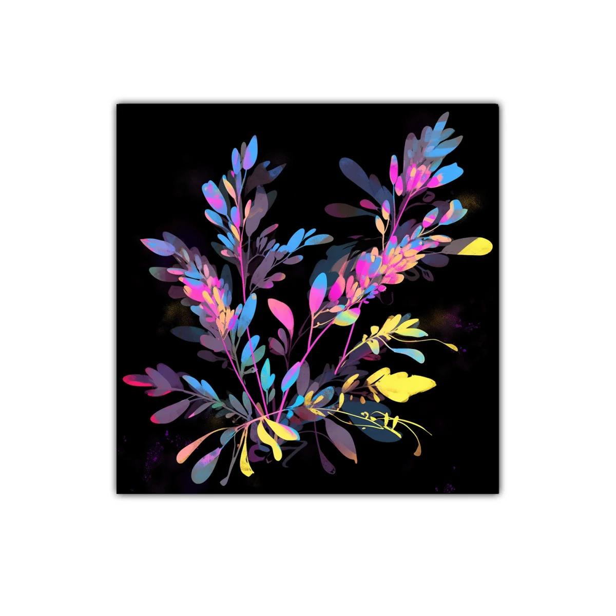 Composición floral vibrante con tonos neón sobre fondo oscuro — imagen principal