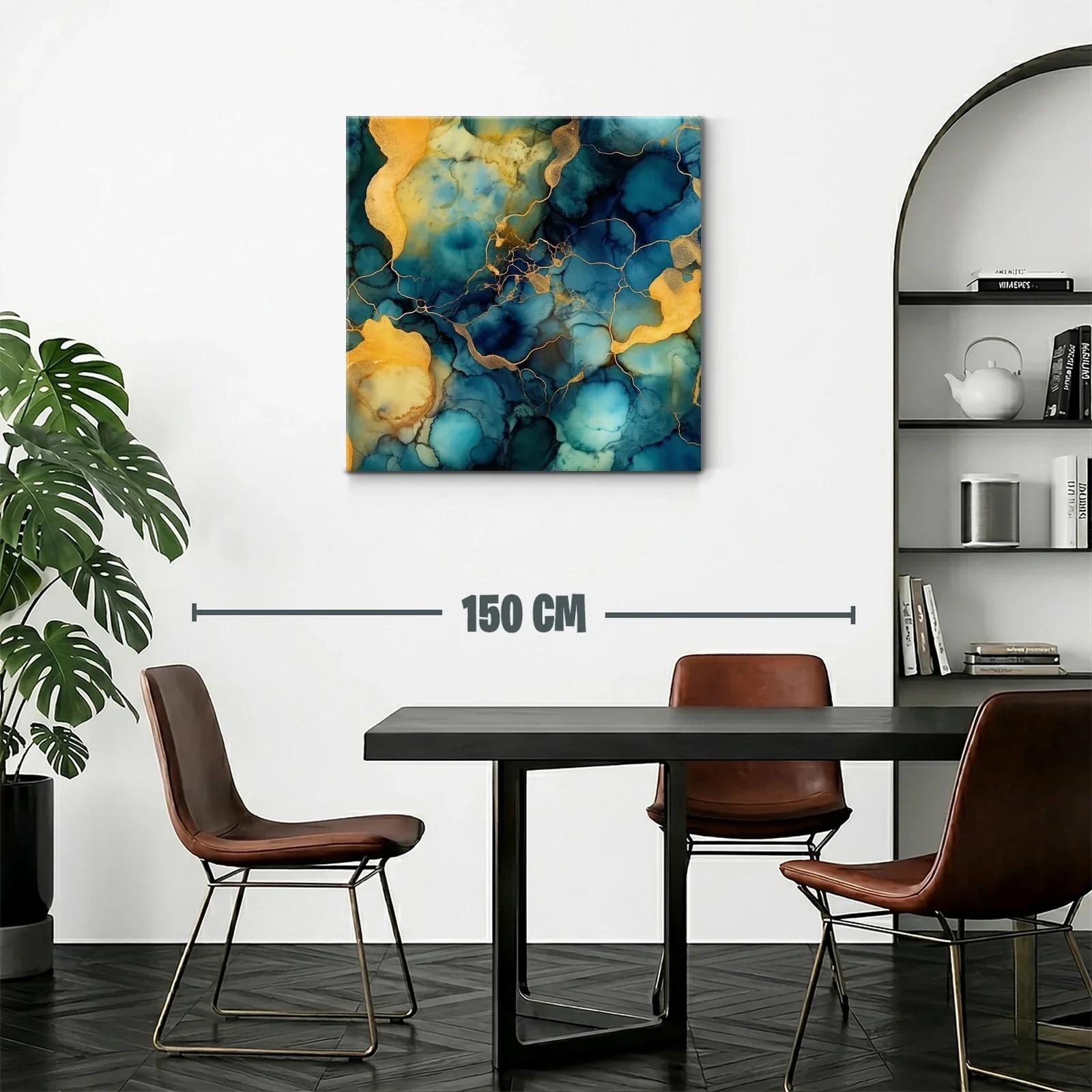 Cuadro abstracto en tonos azules y dorados modernos — miniatura 2
