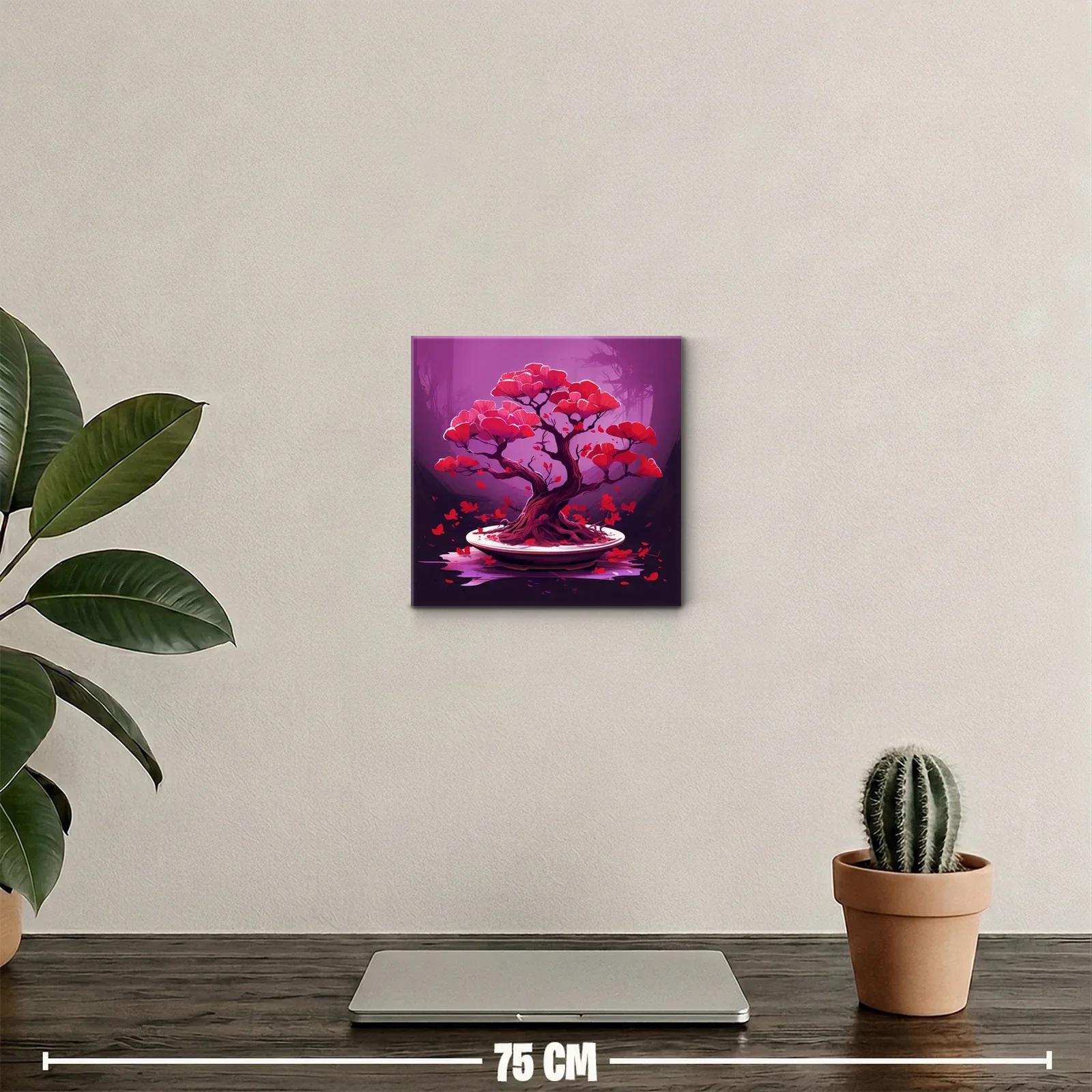 Árbol bonsái con flores rojas sobre fondo lila vibrante — miniatura 2