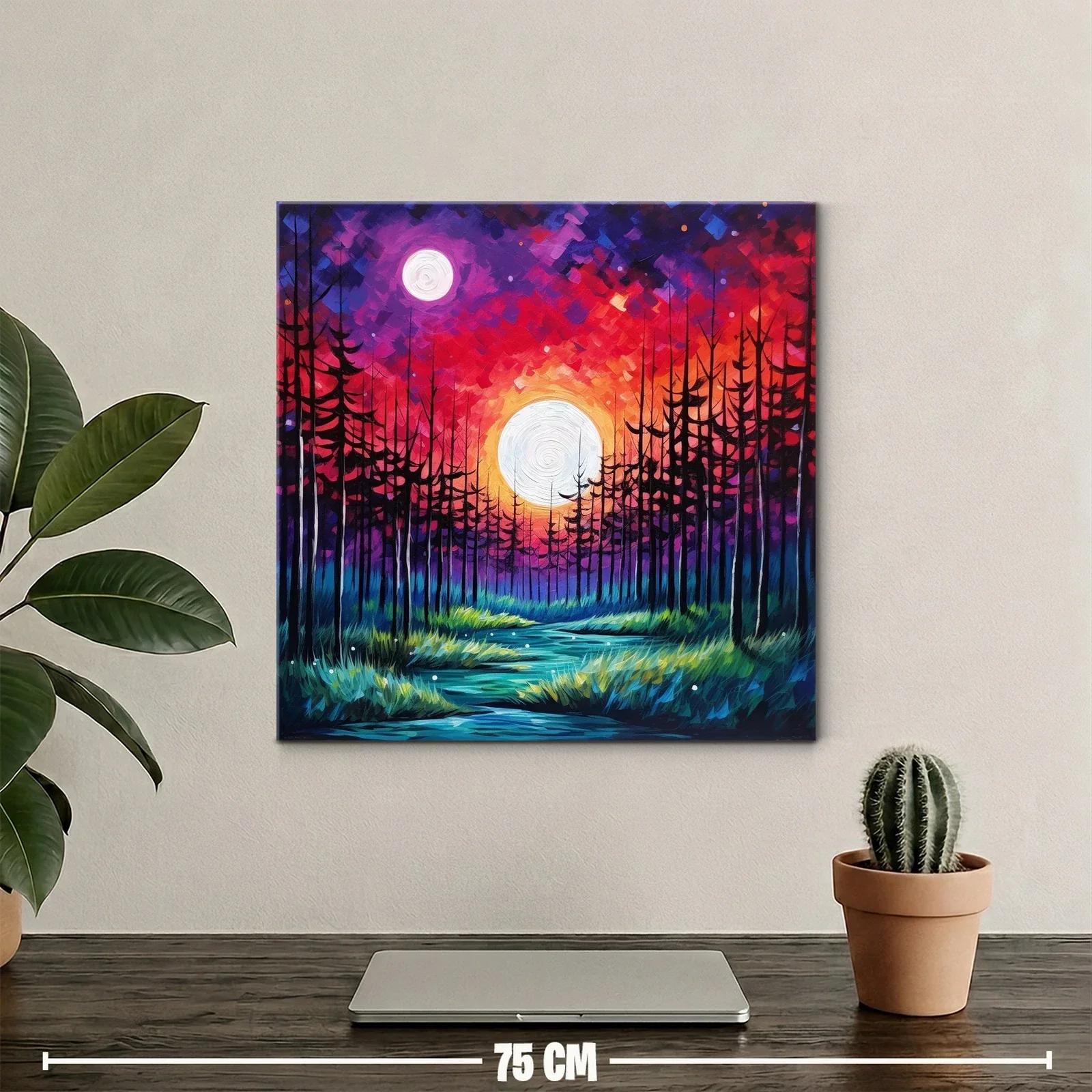 Paisaje de bosque nocturno con luna llena vibrante — miniatura 2