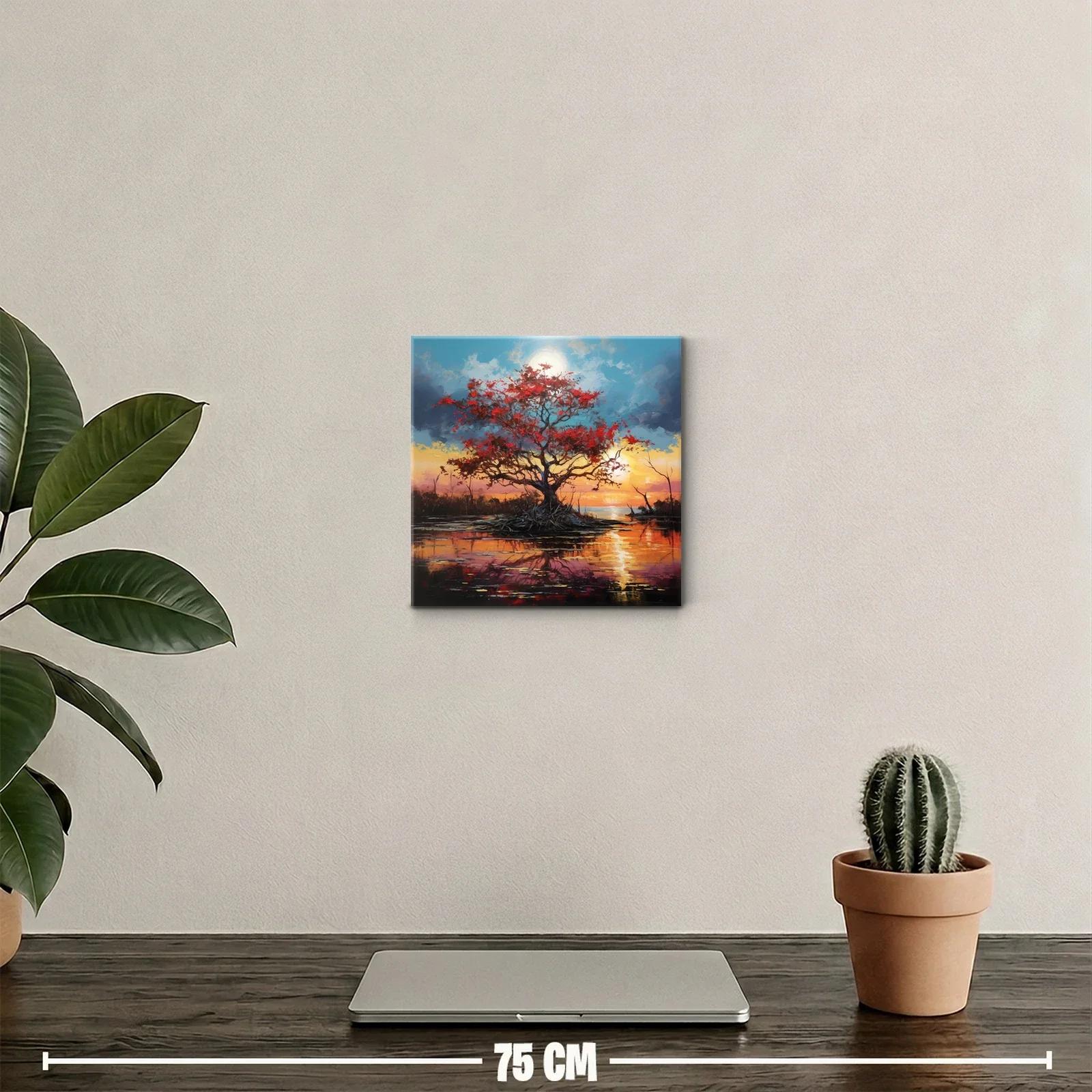 Árbol en paisaje al atardecer con tonos cálidos y azules — miniatura 2