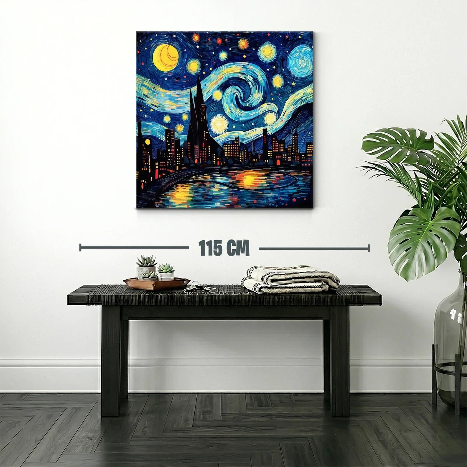 Paisaje nocturno urbano con estrellas vibrantes y reflejos — miniatura 2