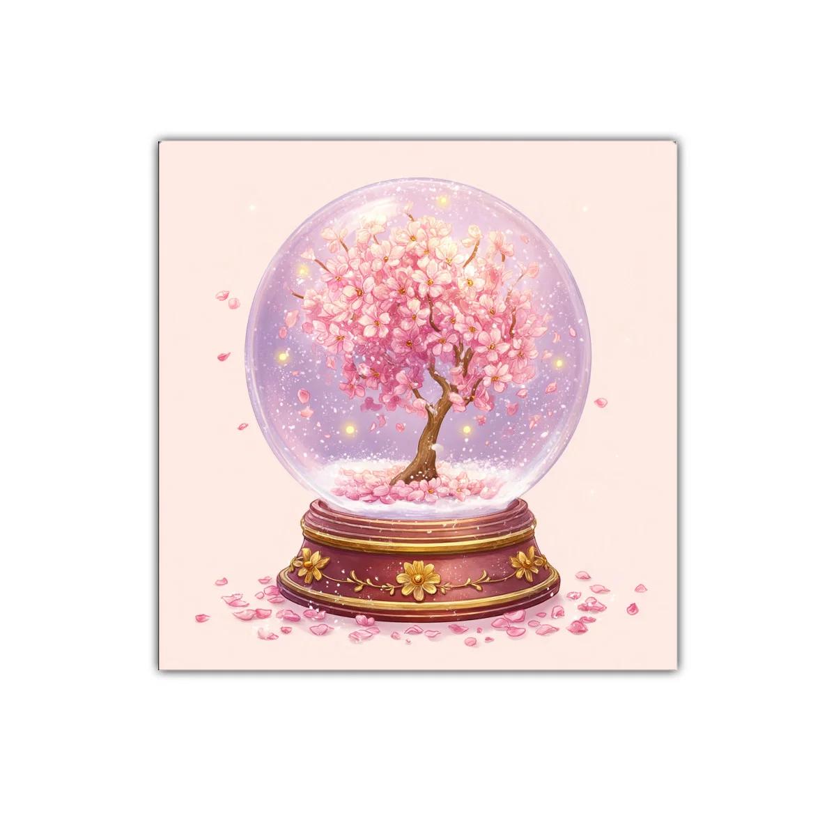 Árbol de flores rosas en bola de nieve decorativa elegante — imagen principal