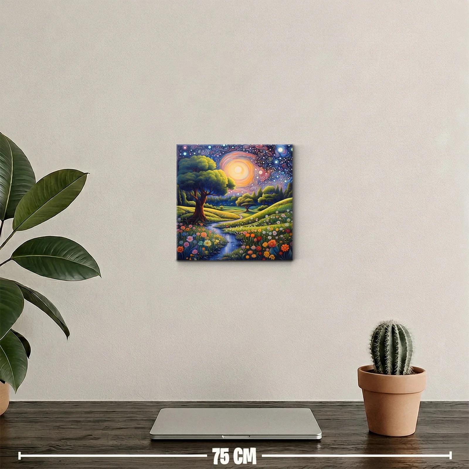 Paisaje nocturno con flores y cielo estrellado vibrante — miniatura 2