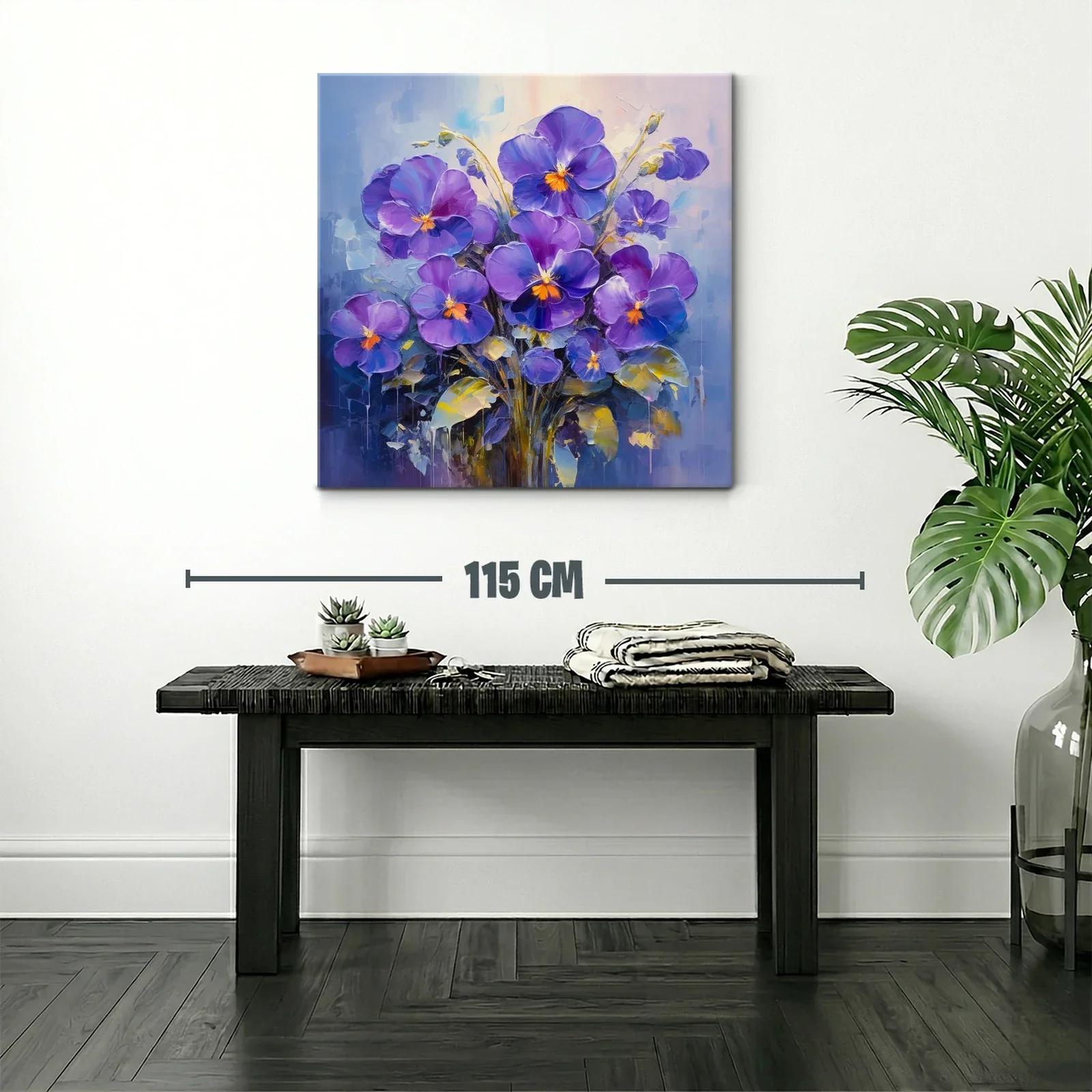 Cuadro moderno con flamantes flores violetas y detalles cálidos — miniatura 2