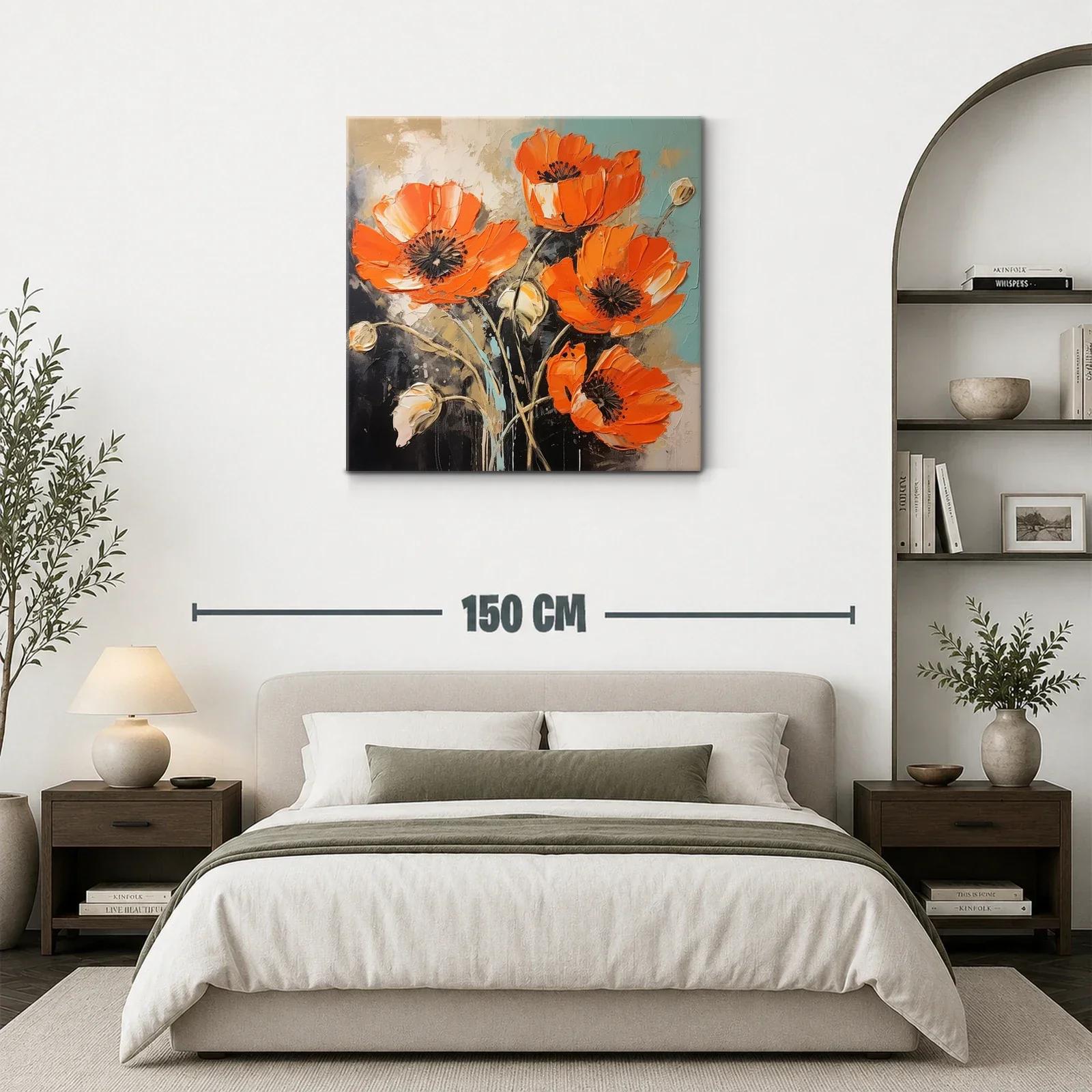 Cuadro con amapolas vibrantes en tonos naranja y tierra — miniatura 3