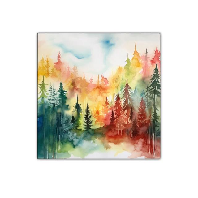 Bosque multicolor con tonos cálidos y fríos vibrantes