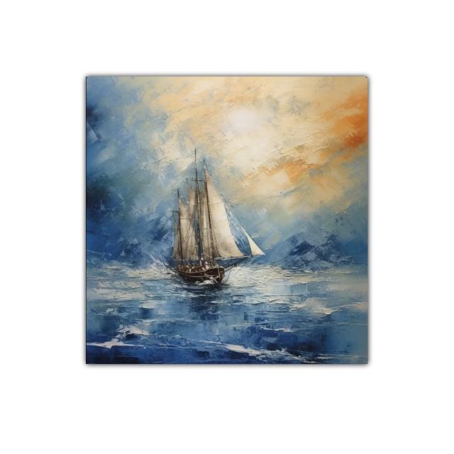 Velero navegando en mar azul con cielos luminosos