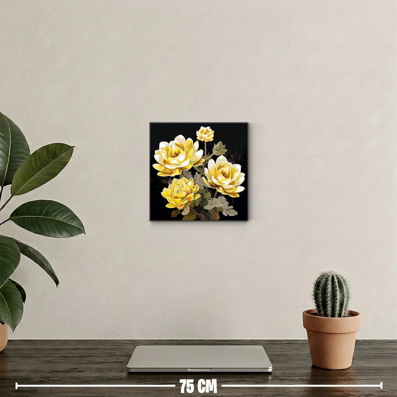 Cuadro floral con elegantes rosas amarillas sobre fondo oscuro — miniatura 2