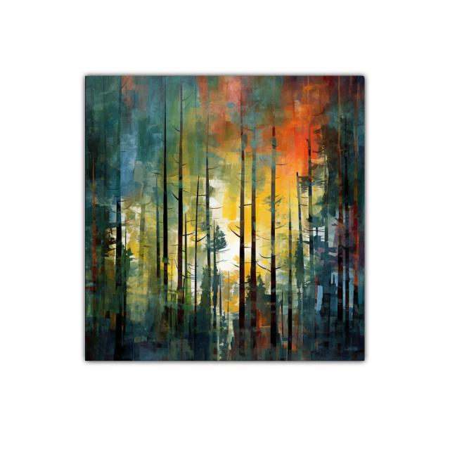 Bosque abstracto con luz cálida y colores intensos