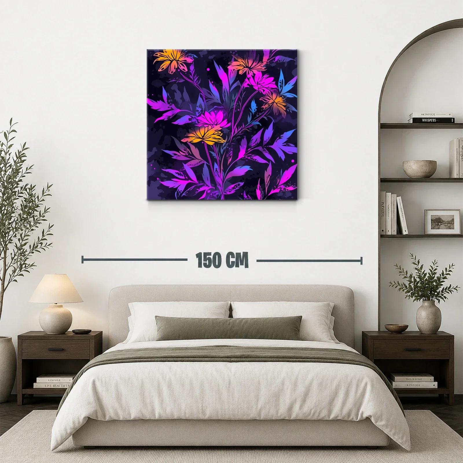 Cuadro floral con tonos vibrantes y fondo oscuro — miniatura 3