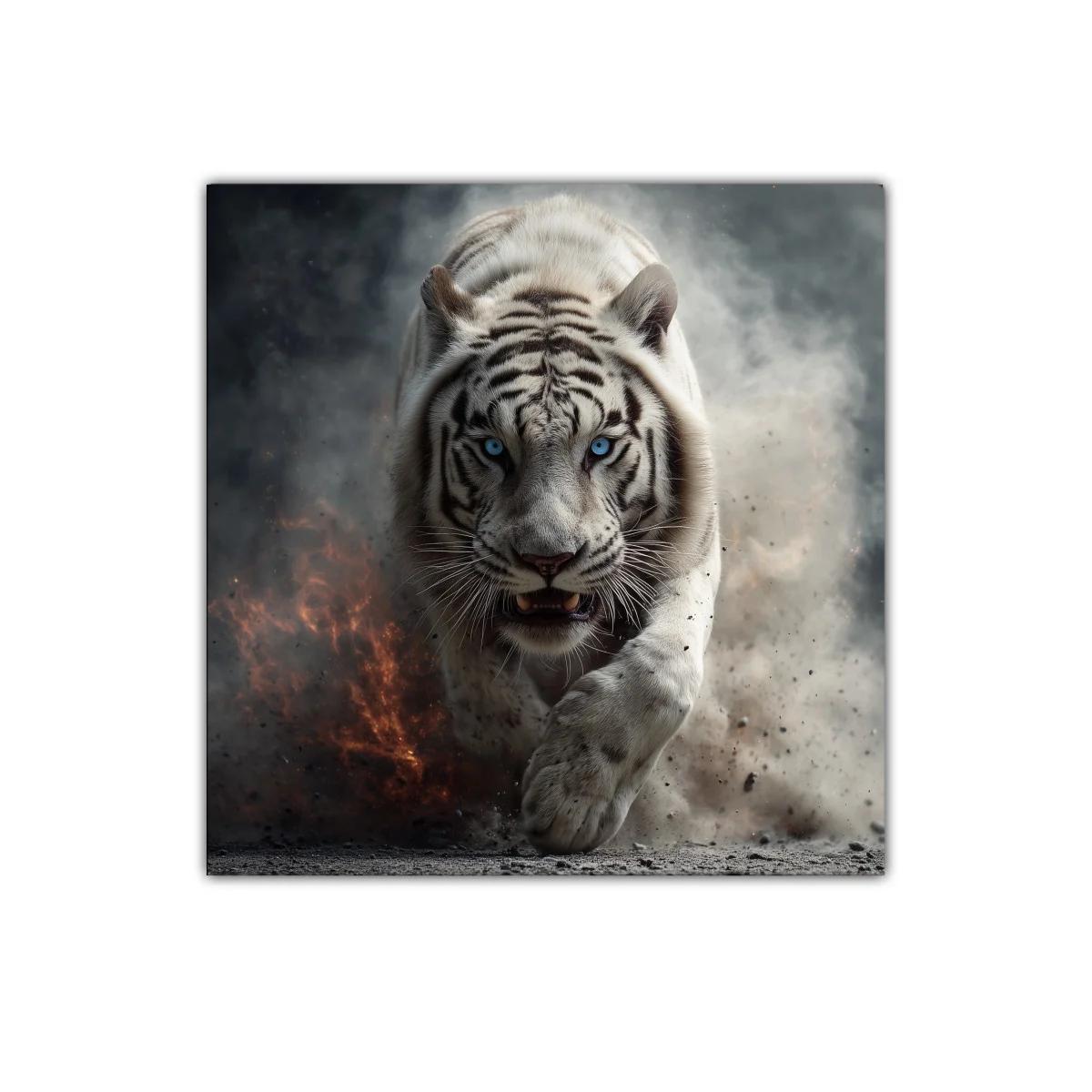 Impresionante tigre blanco en movimiento con mirada penetrante — imagen principal