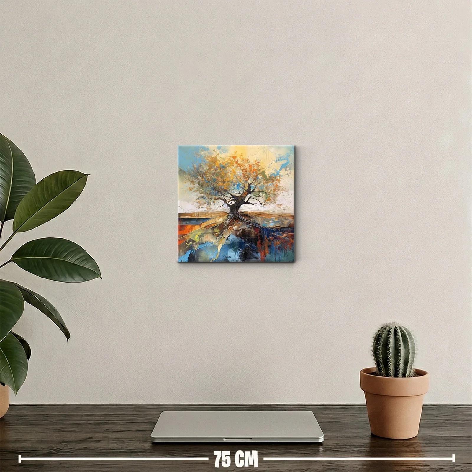 Árbol enraizado con hojas vibrantes y cielo azul — miniatura 2
