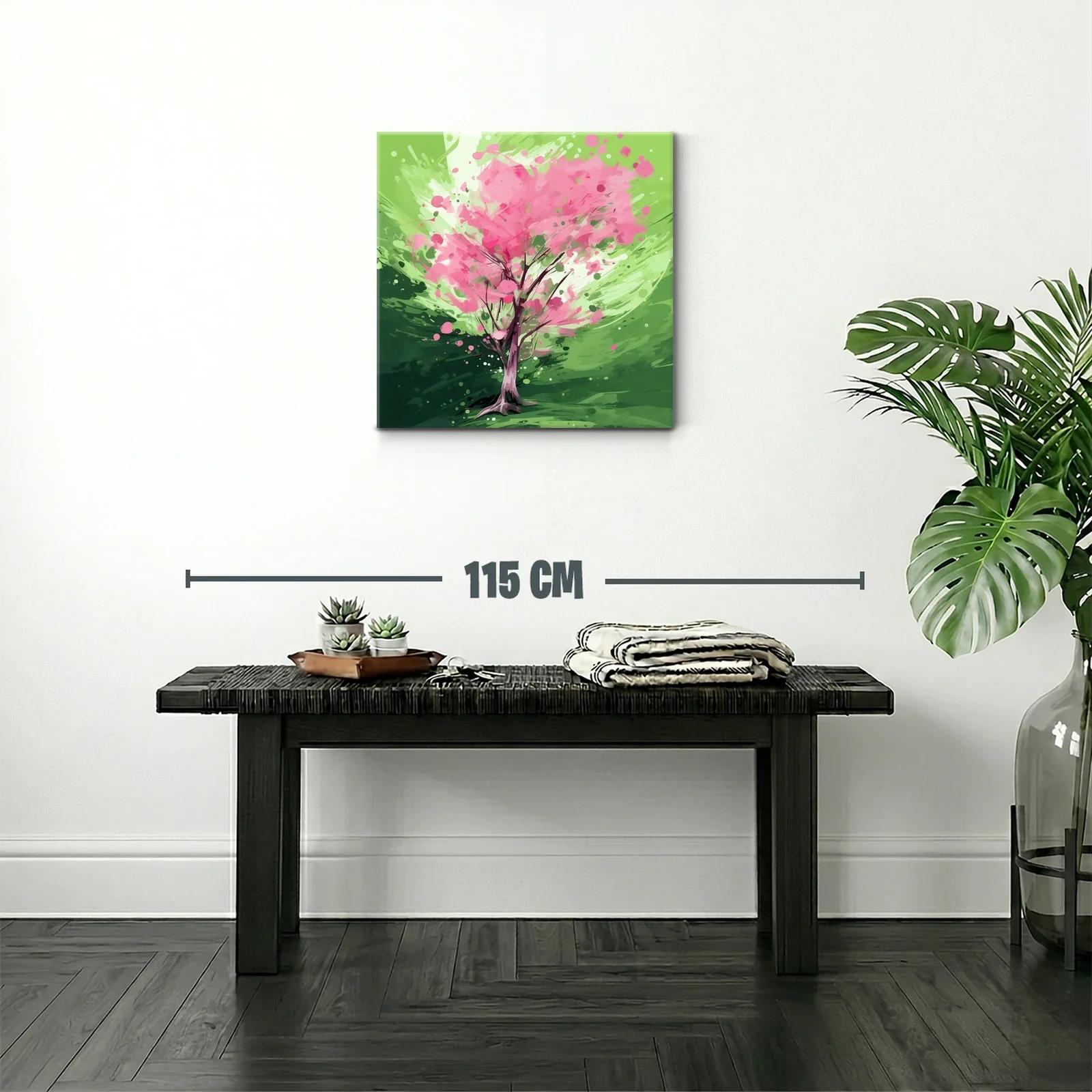 Árbol en flor con vibrantes tonos verdes y rosas — miniatura 2