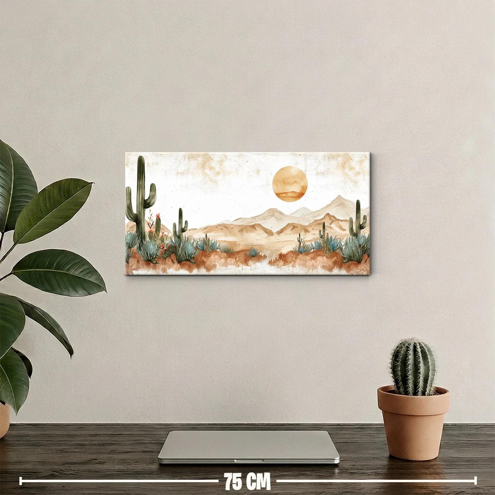 Cuadro paisaje desértico con cactus y sol circular — miniatura 2