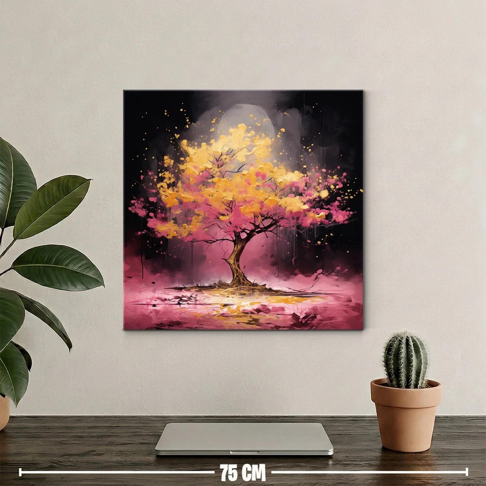 Árbol vibrante con tonos dorados y rosas en fondo oscuro — miniatura 2