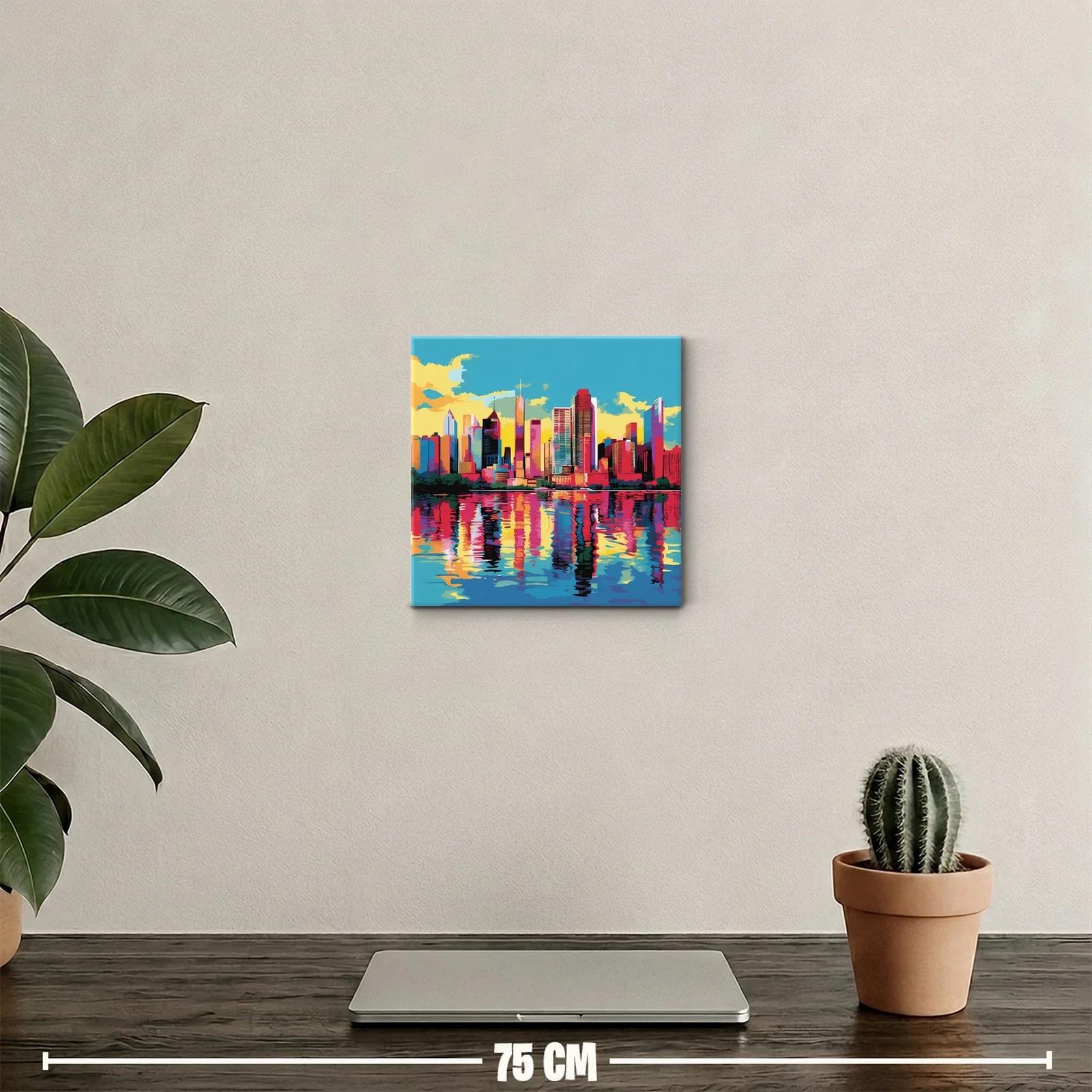 Ciudad vibrante con reflejos coloridos en el agua — miniatura 2