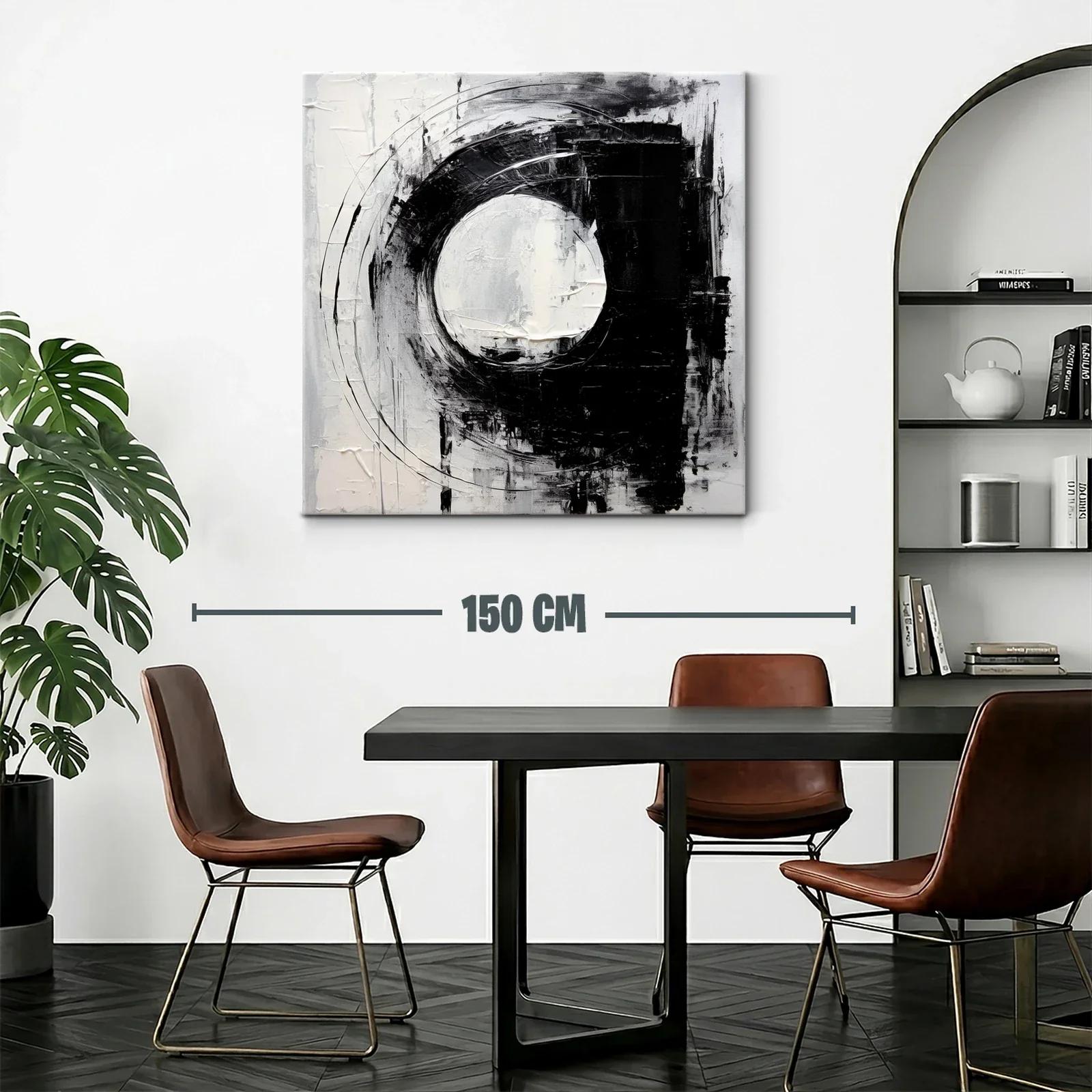 Cuadro abstracto con formas circulares en tonos blanco y negro — miniatura 2