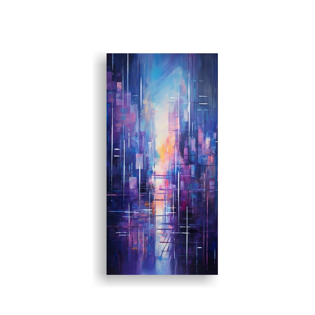Cuadro abstracción luminosa con columna de luz y bloques geométricos