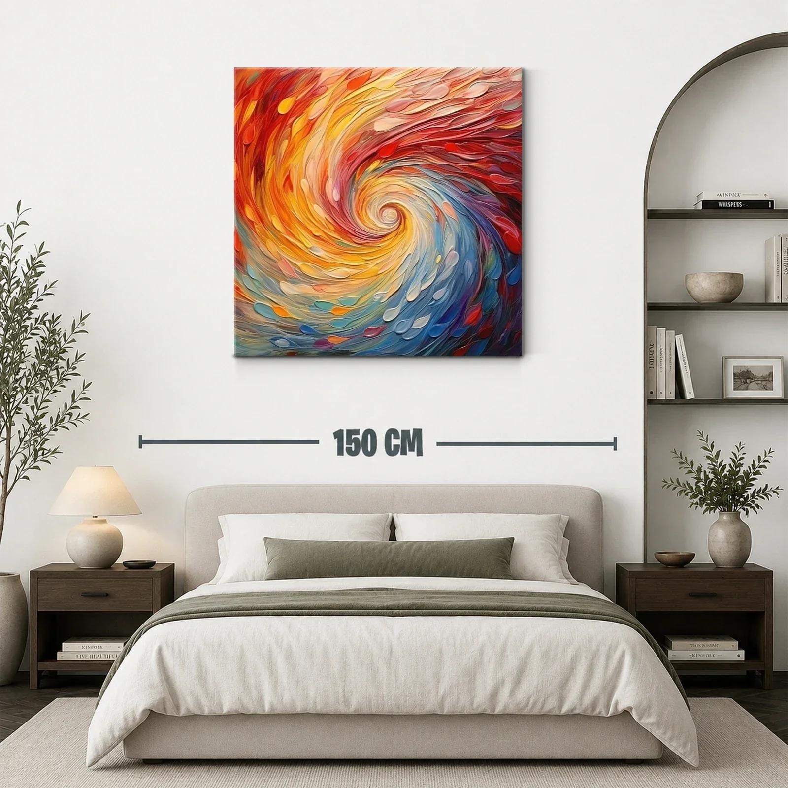 Cuadro abstracto en espiral con vibrantes tonos cálidos y fríos — miniatura 3