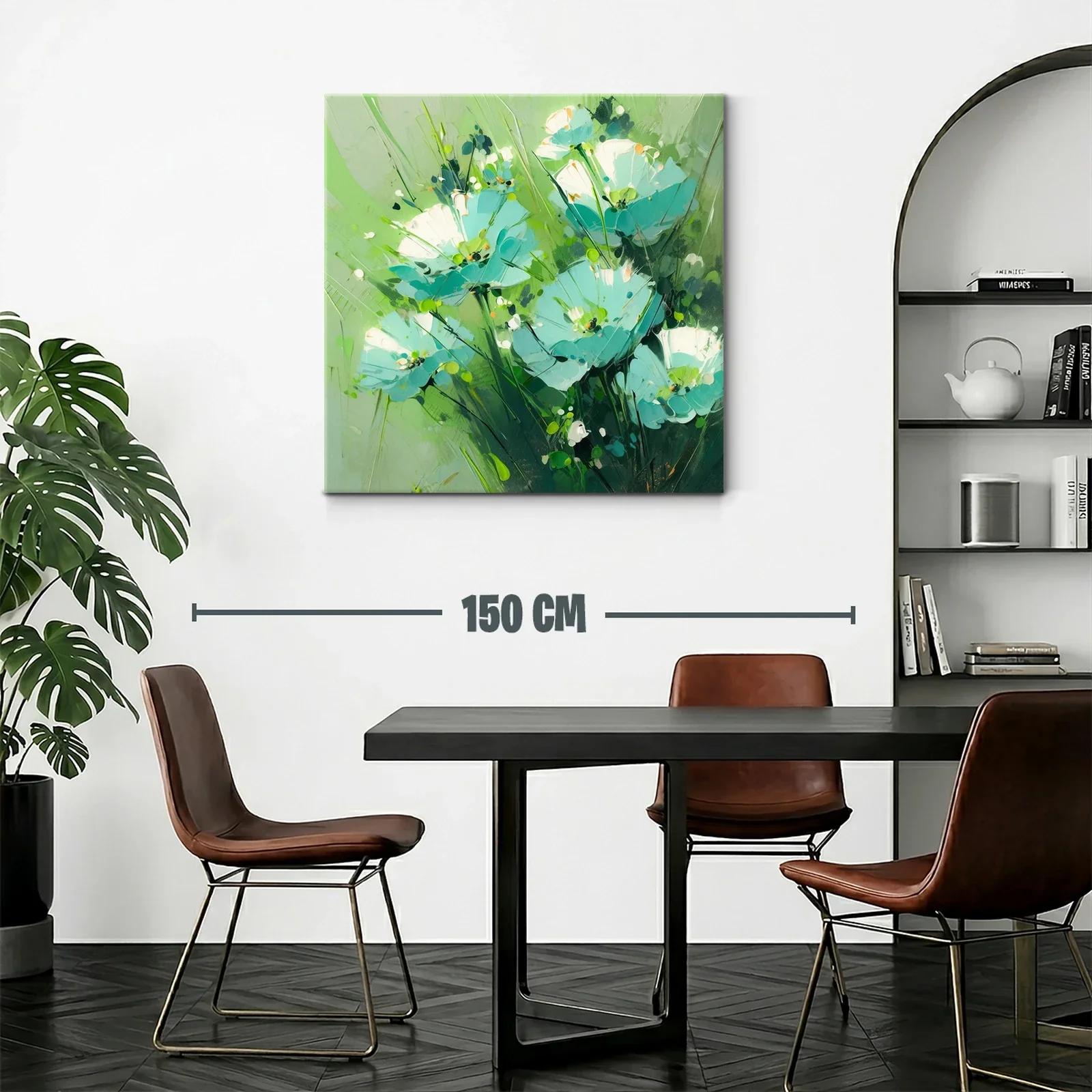 Cuadro floral con vibrantes tonos verdes y azules delicados — miniatura 2