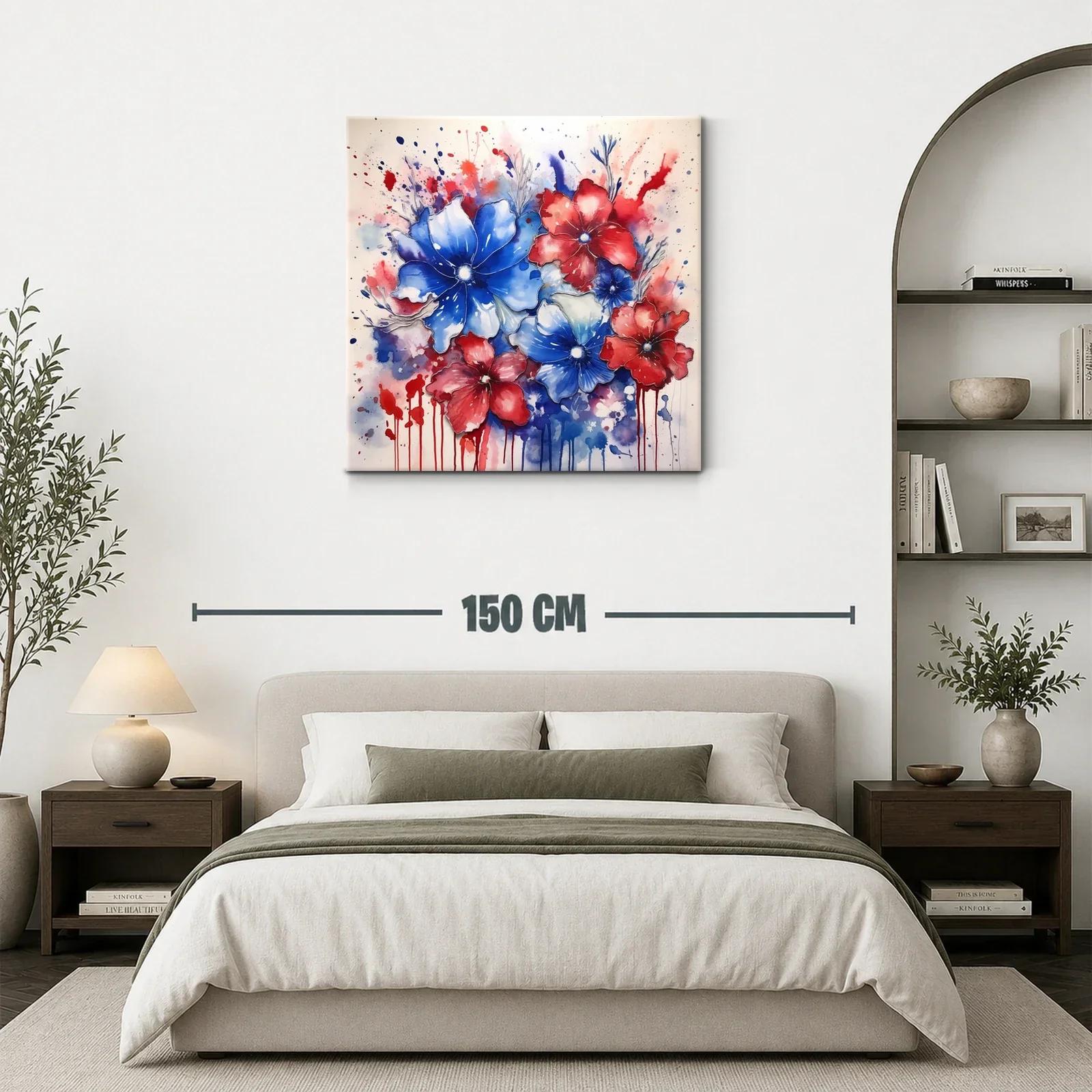 Cuadro floral vibrante en tonos rojo y azul intensos — miniatura 3