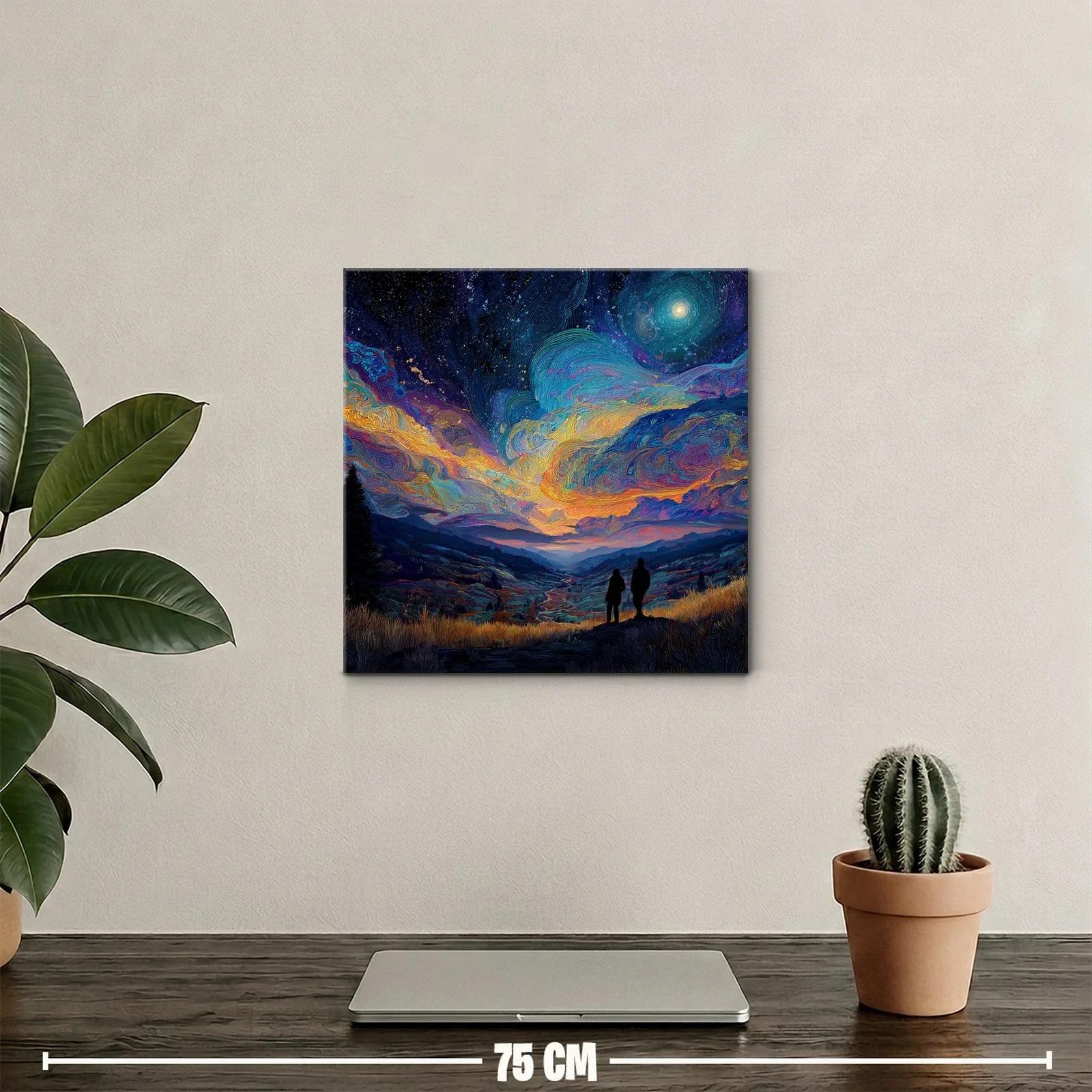Paisaje nocturno con cielo estrellado y figuras en silueta — miniatura 2