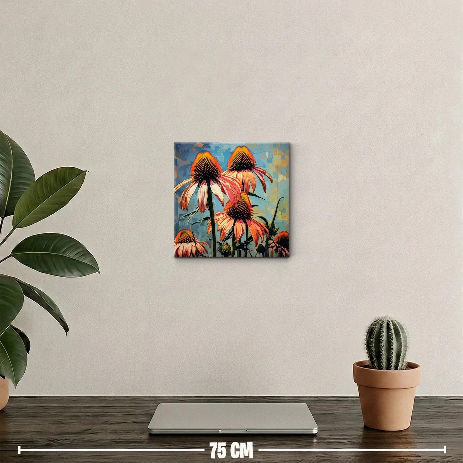 Flores vibrantes con tonos cálidos sobre fondo azul — miniatura 2