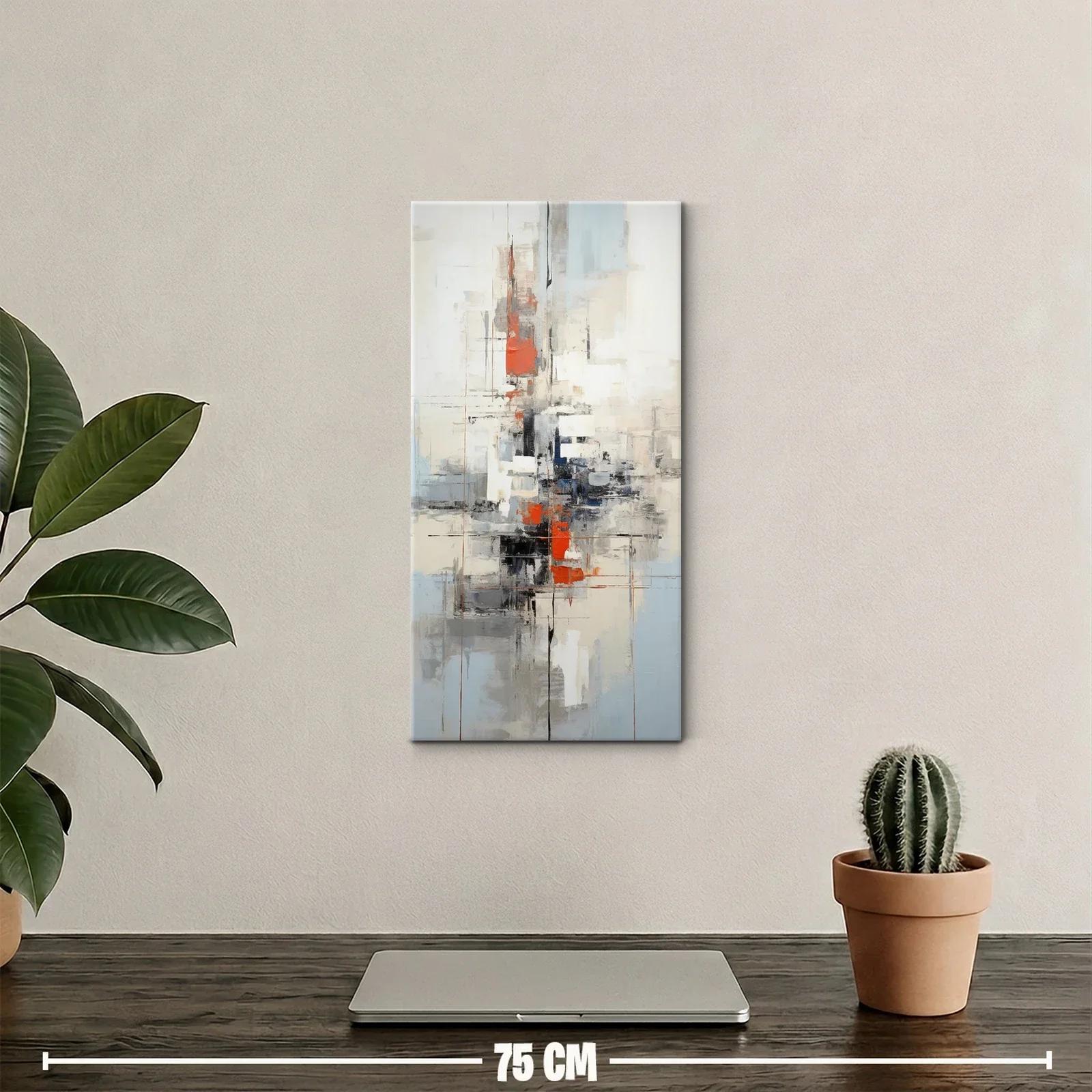Cuadro abstracción vertical con acentos naranja rojizo — miniatura 2