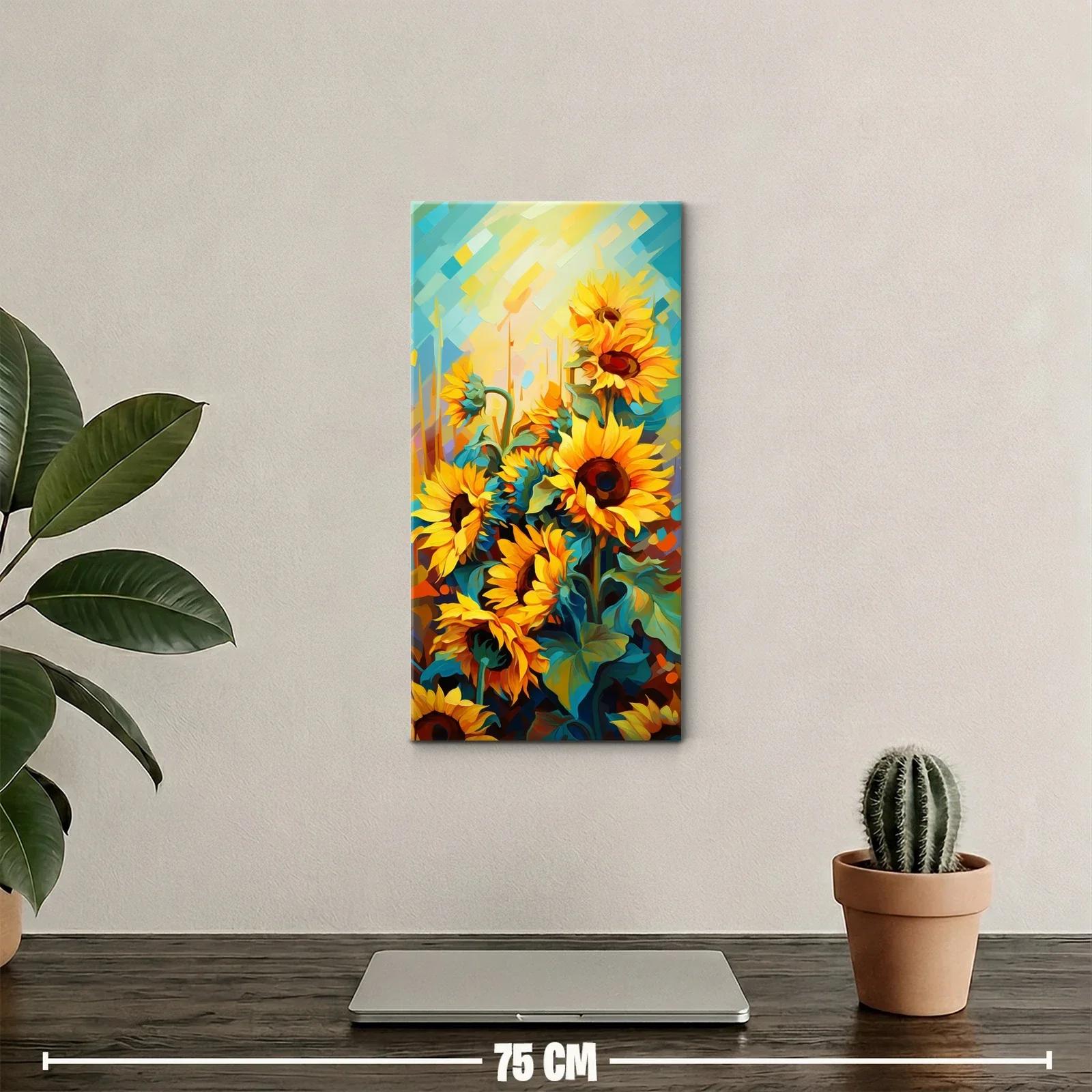 Cuadro girasoles con pinceladas geométricas luminosas — miniatura 2