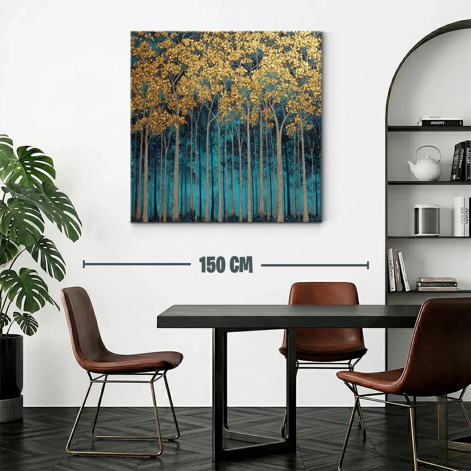 Bosque dorado bajo un cielo estrellado azul intenso — miniatura 2