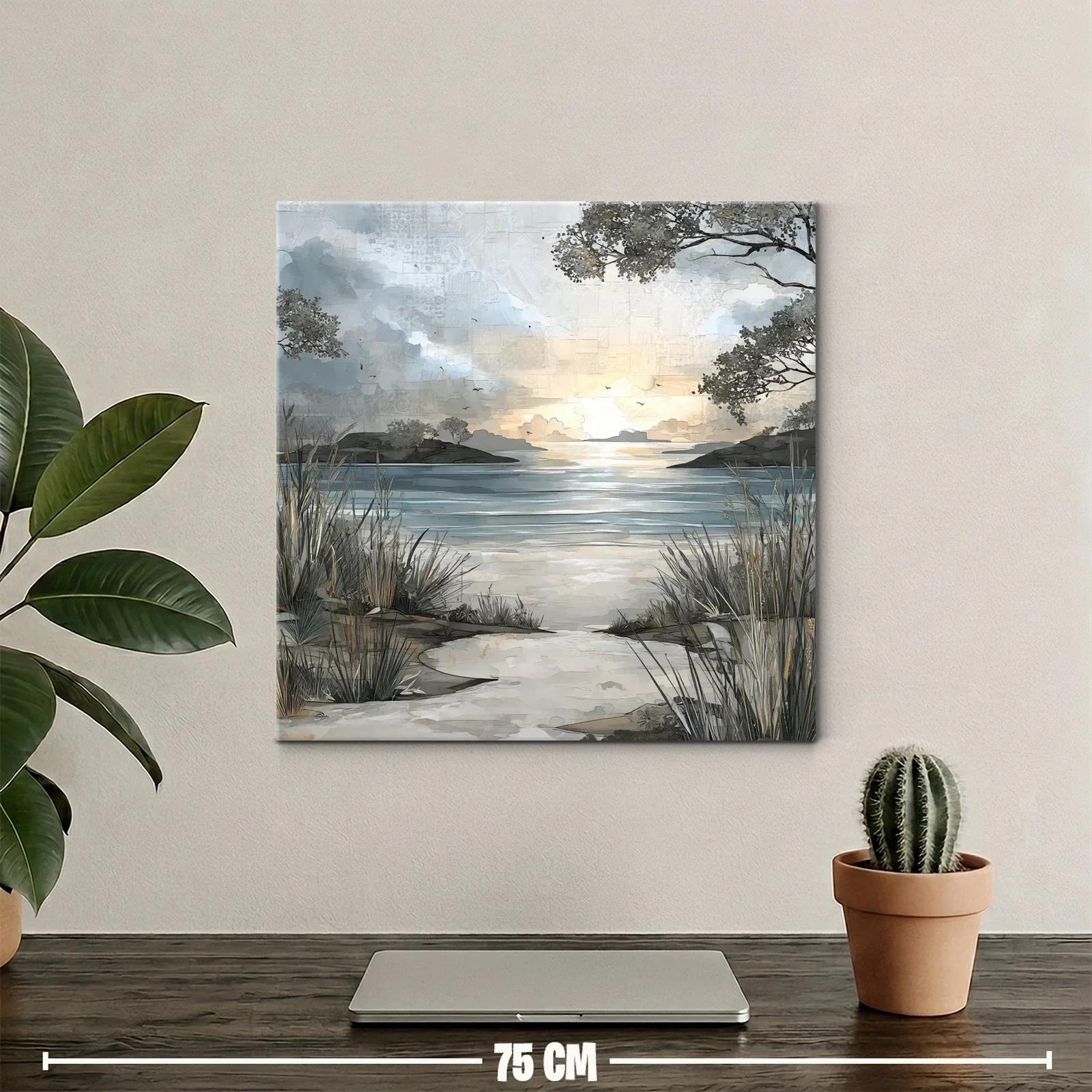 Paisaje sereno al atardecer en tonos neutros y azules — miniatura 2