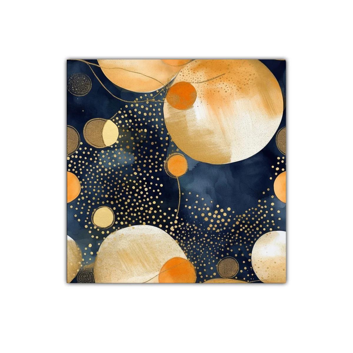 Cuadro abstracto con esferas doradas y azul profundo — imagen principal