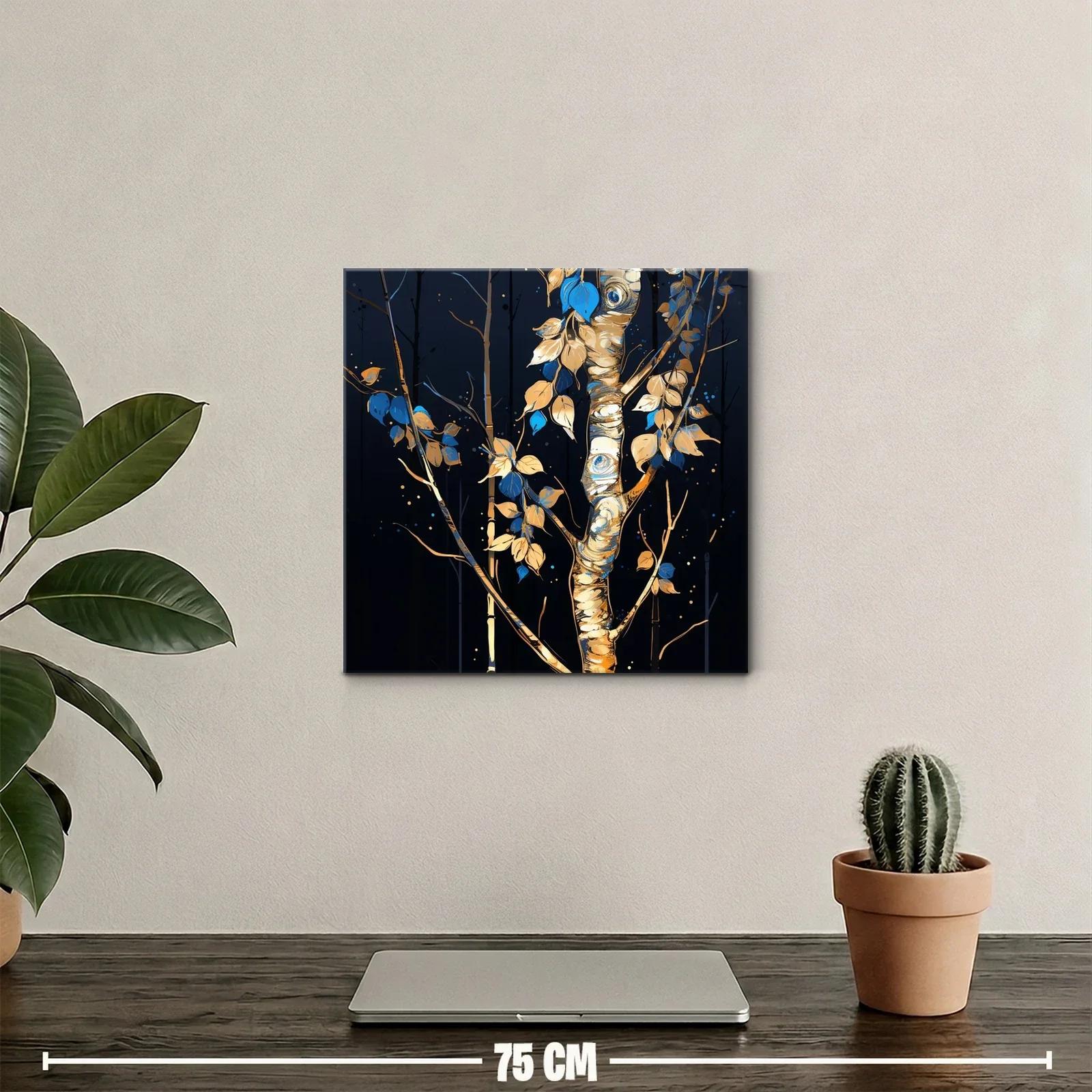 Cuadro Árbol con Hojas en Tonos Azules y Dorados — miniatura 2